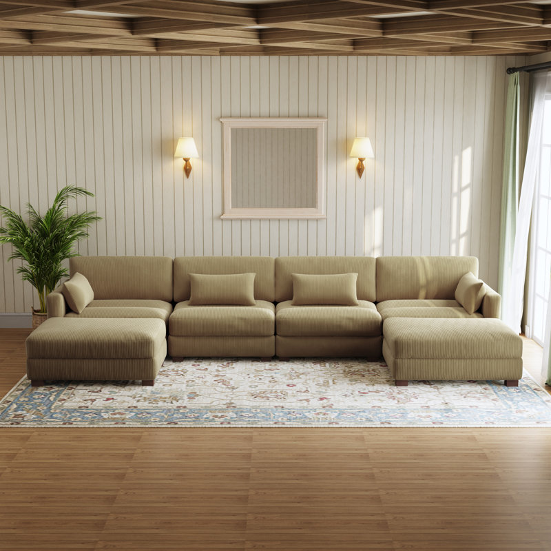 Canapé modulaire en velours côtelé Maelina , H 30,7 po x l 161,4 po x P 68,1 po, Velours côtelé Carmel