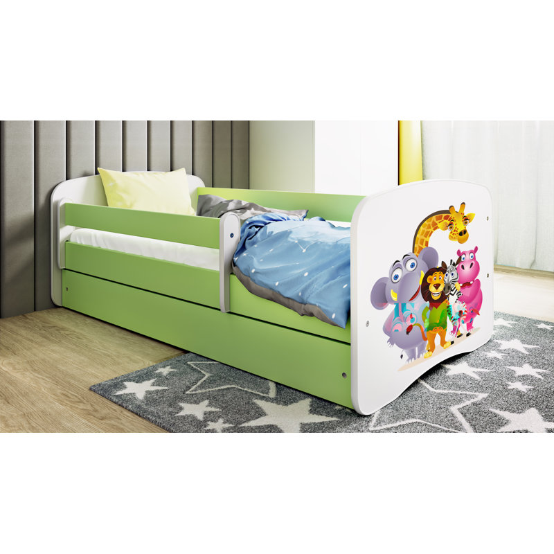 Cicero Drawer Convertible Bed and Mattress, European Toddler (80 x 180 cm), Green/White