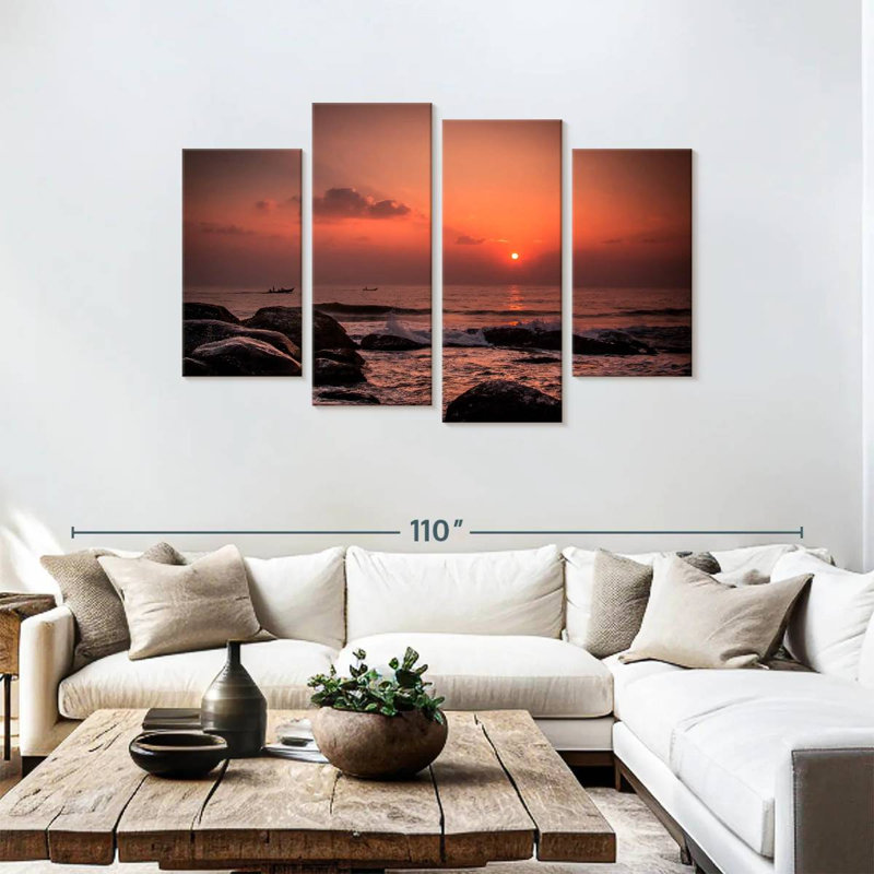 Gillard Rocky Beach Fiery Sunset, 48" H x 75" W