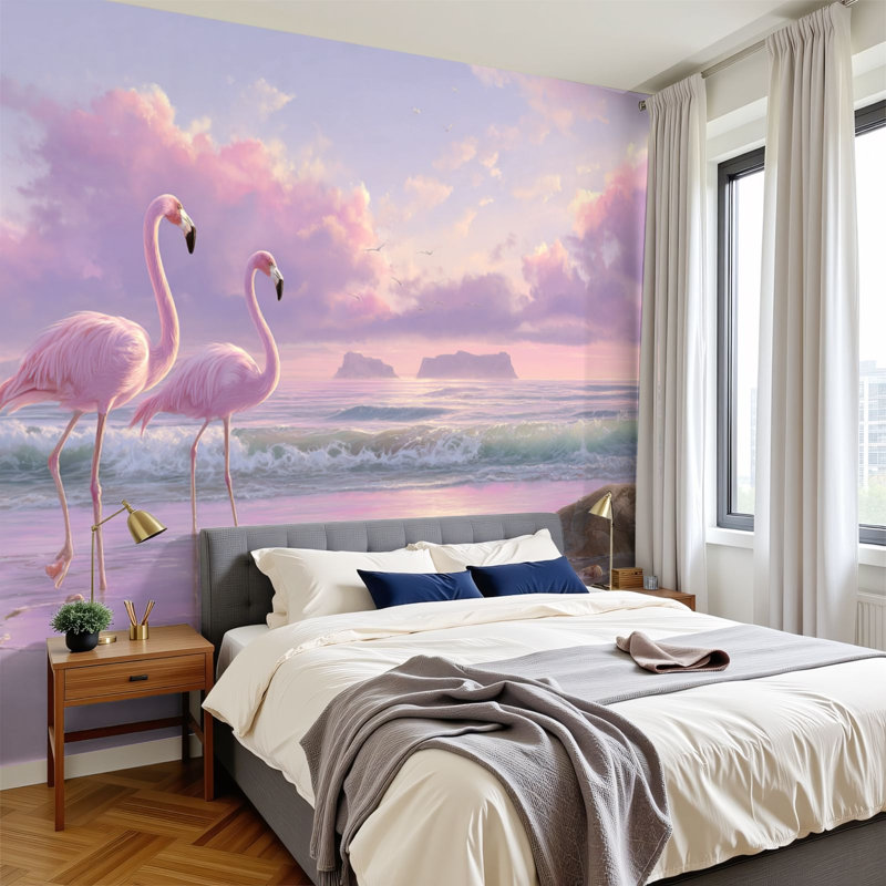 Papier peint adhésif flamant rose Flamingo, L 144 po x l 100 po