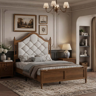 Vintage Mid-Century Design Bed with Upholstered Headboard