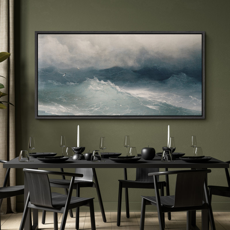«Moody Blue Nautical Ocean Waves Coastal Extra Large», reproduction d'art sur toile encadrée, H 30 po x l 60 po