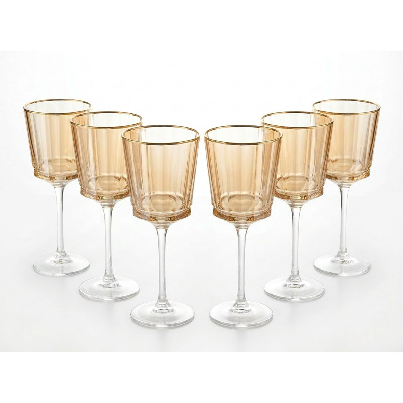 Verre à eau Barski, ambre avec bordure dorée, 12 oz, ensemble de 6