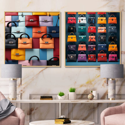 Colorful Fashion Handbags Pattern I - Fashion Bag Wall Art Living Room Set Of 2