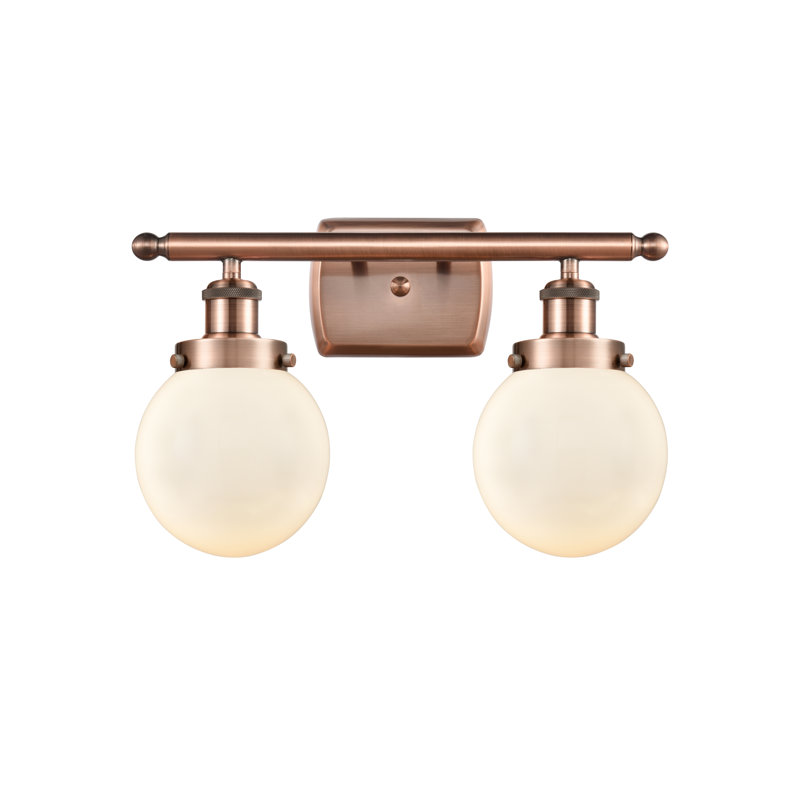Éclairage pour salle de bain 2 lumières Chippewa, Blanc mat, Incandescent, Cuivre antique