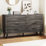 Modern Double 6 Drawer Storage Dressers Cabinet Chests Of Drawers With Black Metal Handle And Anti-Tipping
