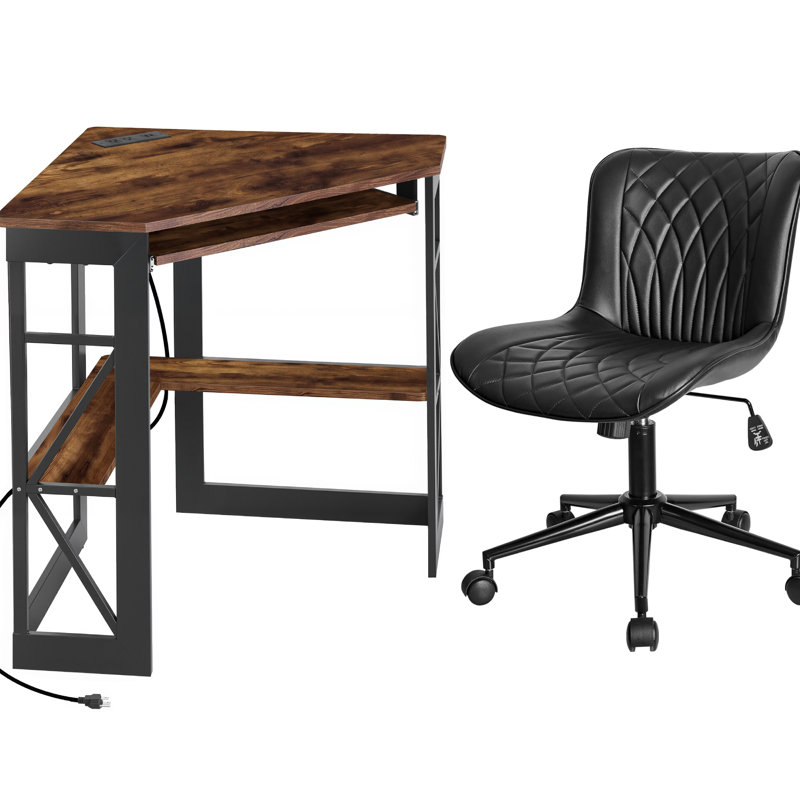 Ensemble de bureau et de chaise Birchie, bureau ergonomique moderne pour la chambre d'étude, Brun / Noir
