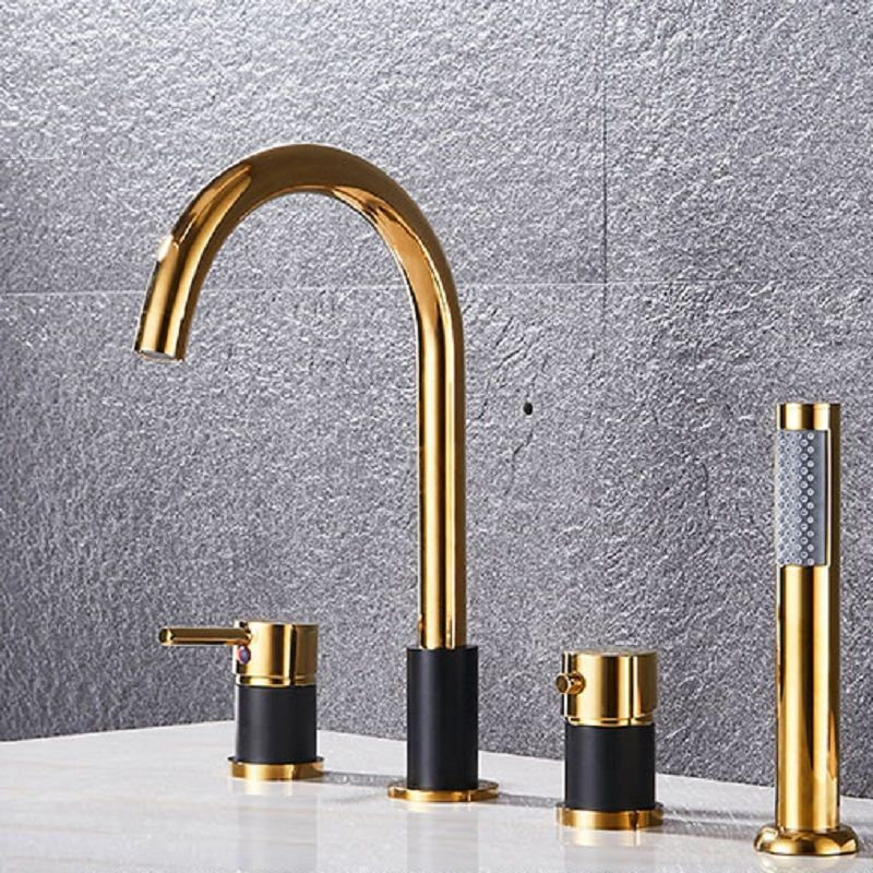 Wall-Mounted Shower System with Thermostatic Valve and Handheld Spray, Gold Black