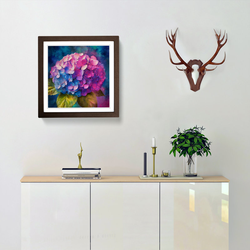 Hydrangea Abstract Art No.3 - Single Picture Frame Print on Wood, Walnut