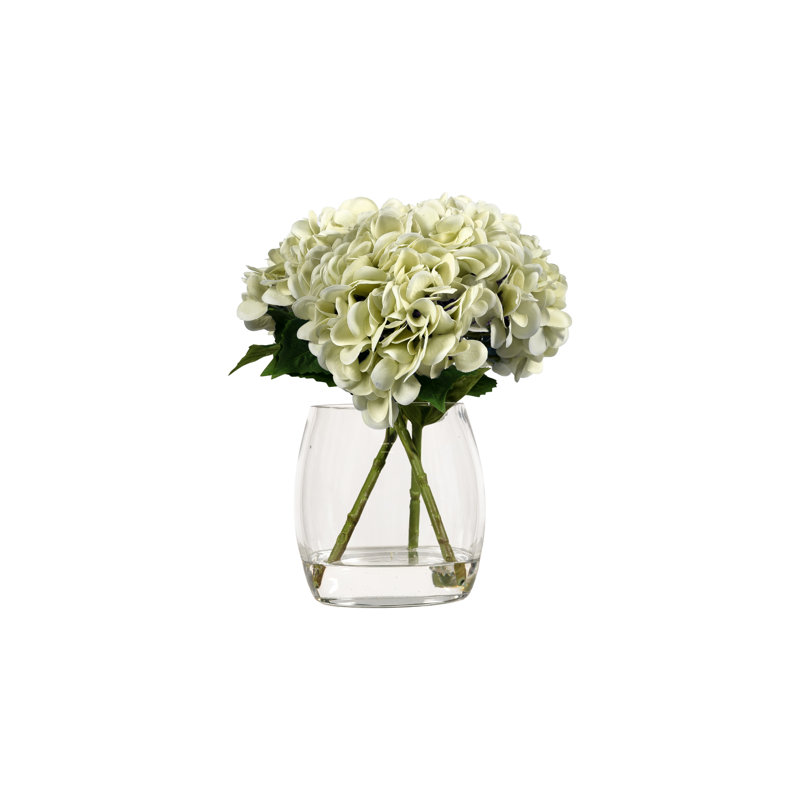 Hortensias verts dans un vase en verre convexe, Vert