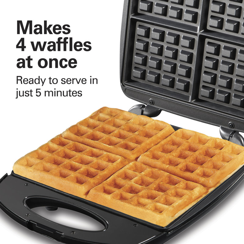 Black and Stainless Steel Belgian Style Non-Stick 4-Slice Waffle Maker