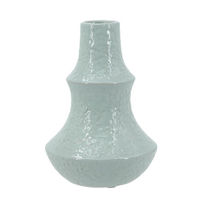 D5.5X8" Curved Ceramic Accent Vase With Light Blue Finish
