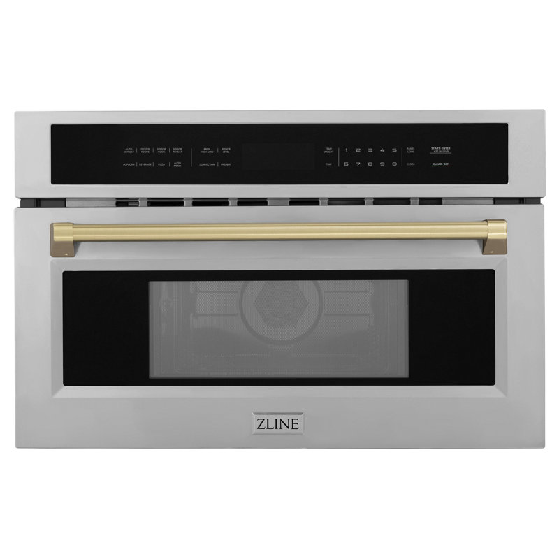Four à micro-ondes à convection encastré en acier inoxydable satiné 30 po ZLINE Autograph Edition, Bronze champagne