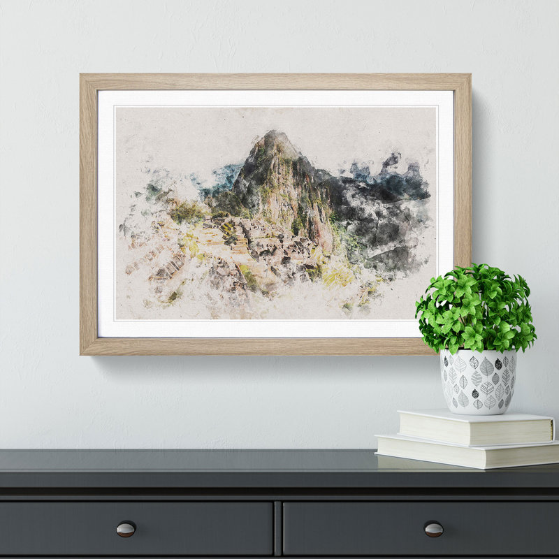 Machu Picchu & Huayna Picchu Mountain - Picture Frame Painting Print, 36cm H x 48cm W x 2cm D, Oak Framed