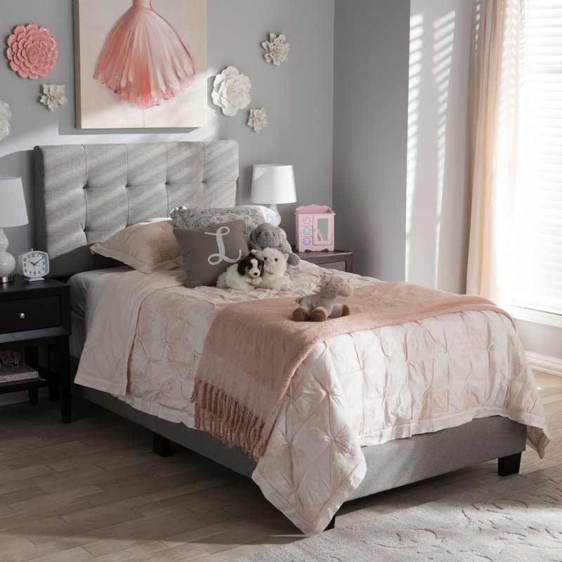 Upholstered Platform Bed, Light Gray