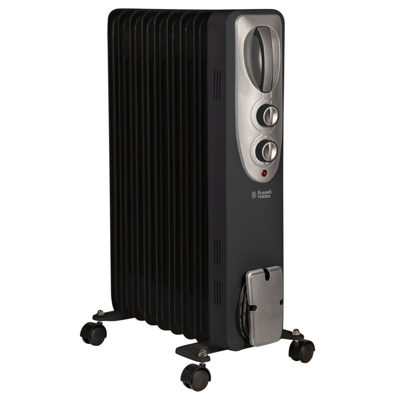 Russell Hobbs RHOFR5002B 2kW Oil Filled Radiator, 9 Fin, Black, Black