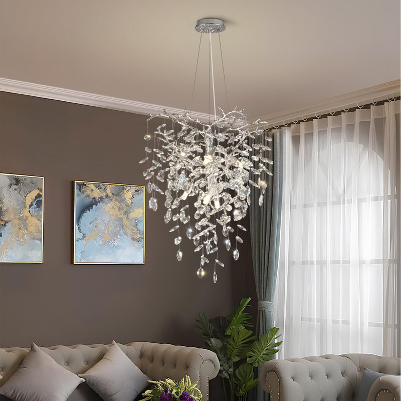 Lustre moderne en cristal 6 lumières, Argent argent