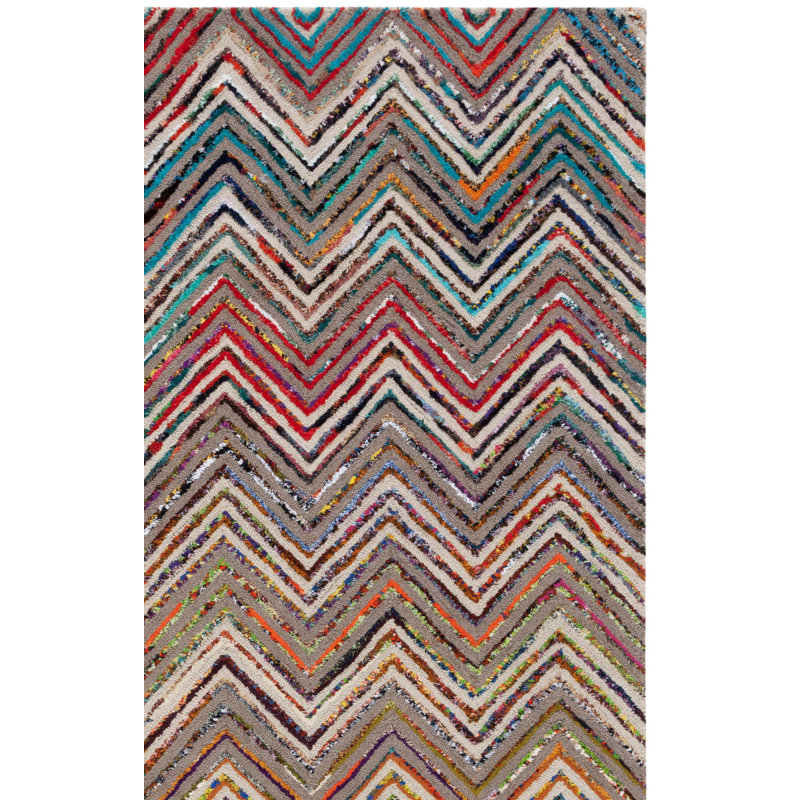 Airionna Hand Tufted Wool/Cotton Chevron Rug in Brown/Beige, Rectangle 2' x 3'