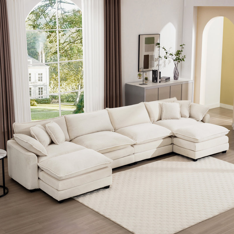 Canapé modulaire Kirima, Velours côtelé beige