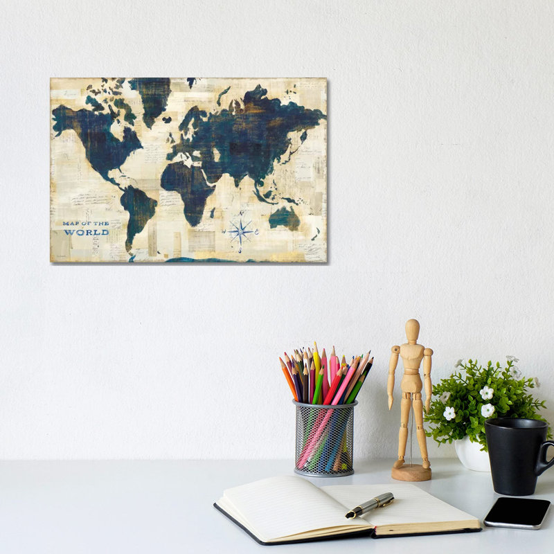 World Map Collage by Sue Schlabach - Print on Canvas, 20.32 cm H x 30.48 cm W, Wrapped Canvas