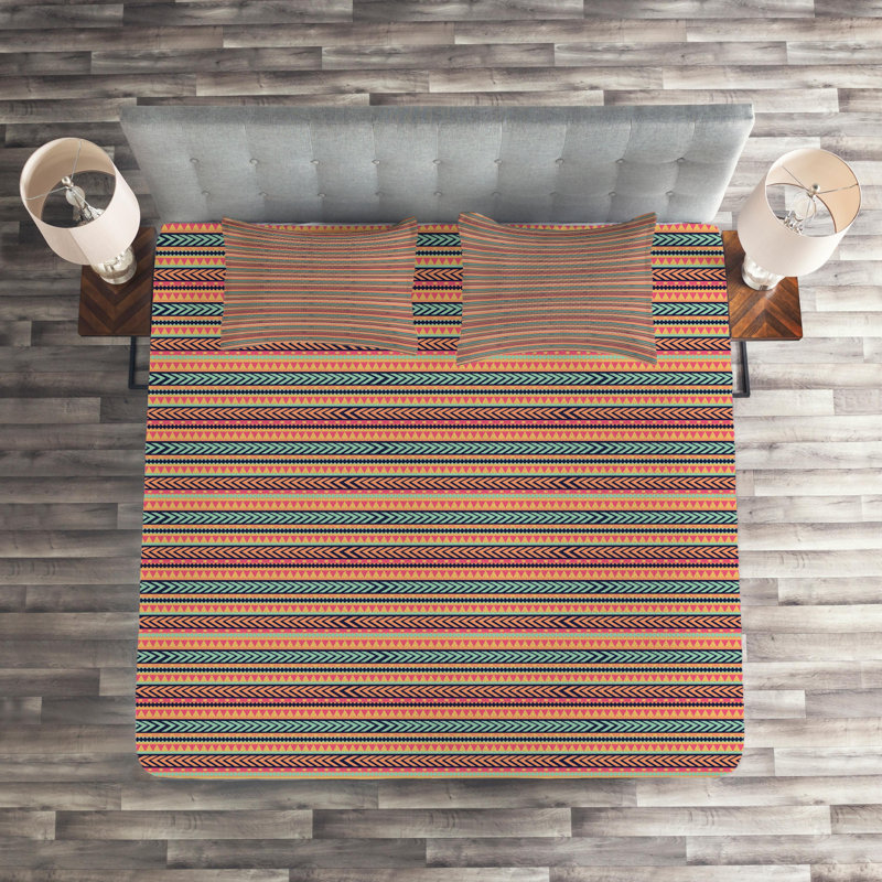 Eclectic Polyester Striped Coverlet, King Bedspread + 2 Shams