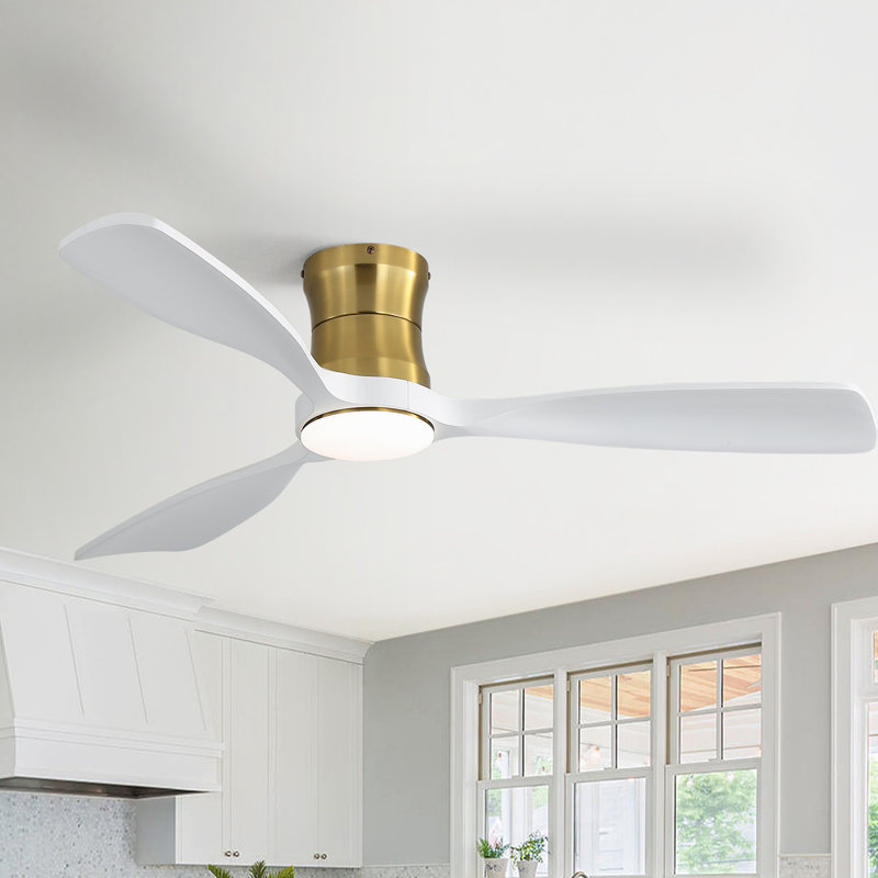 Ventilateur de plafond 48 po à DEL à intensité variable de 48 po avec lumières DEL et télécommande, Blanc / Doré