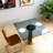 33.5" Modern Small Dining Table with Boomerang Shaped Solid Rubberwood Base, Gray Tempered Glass Top,  Square Styles, Apartment, Kitchen Nook & Café Table for 2-4 People  