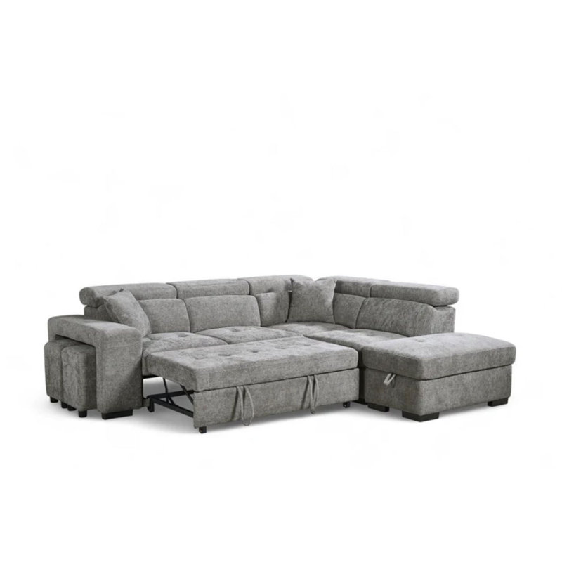 Corner Sofabed with Storage and Ottomans, Right Hand Facing, Grey Chenille