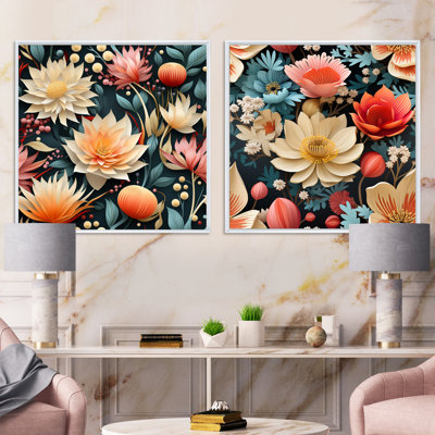 Camélia - ensemble de 2 collages floraux carrés