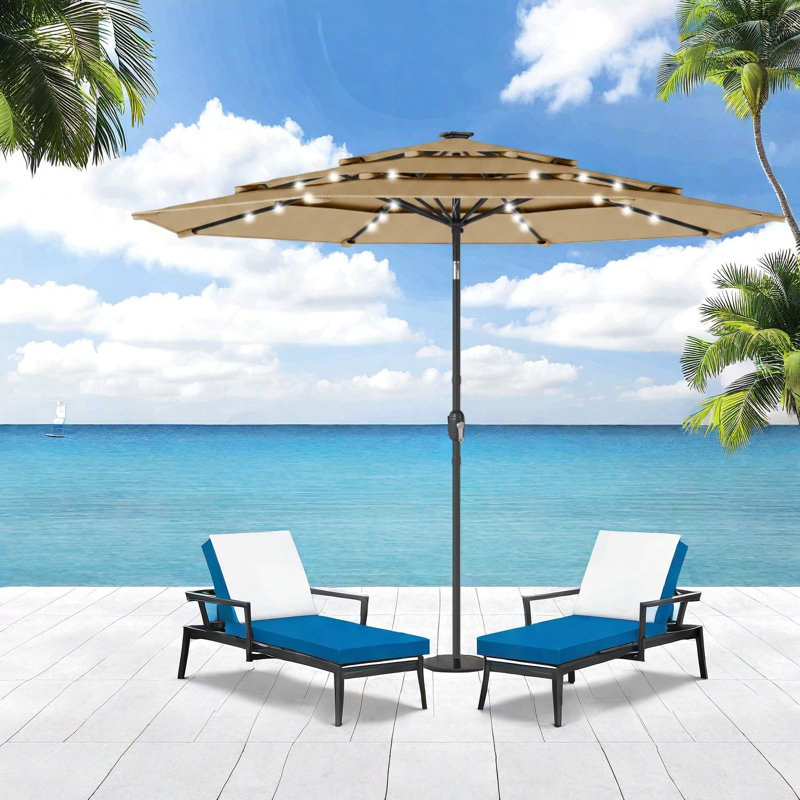 Parasol d'extérieur durable, structure en acier, conception kaki moderne pour recevoir