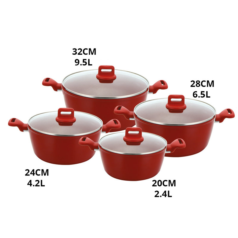 ZOYA 8 - Piece Non-Stick Aluminum Cookware Set, Red