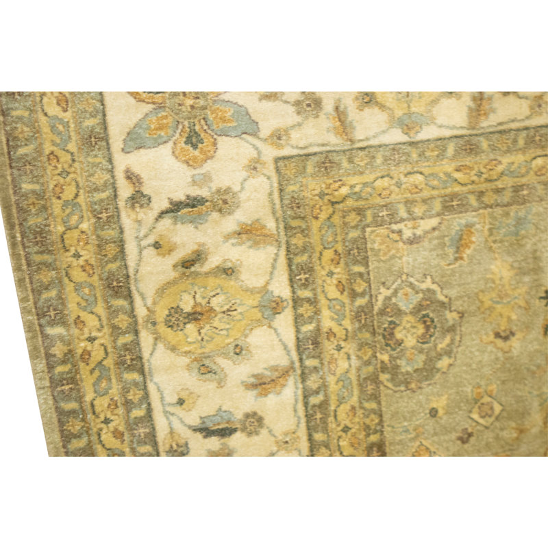 Tapis ivoire et doré de haute qualité noué à la main
