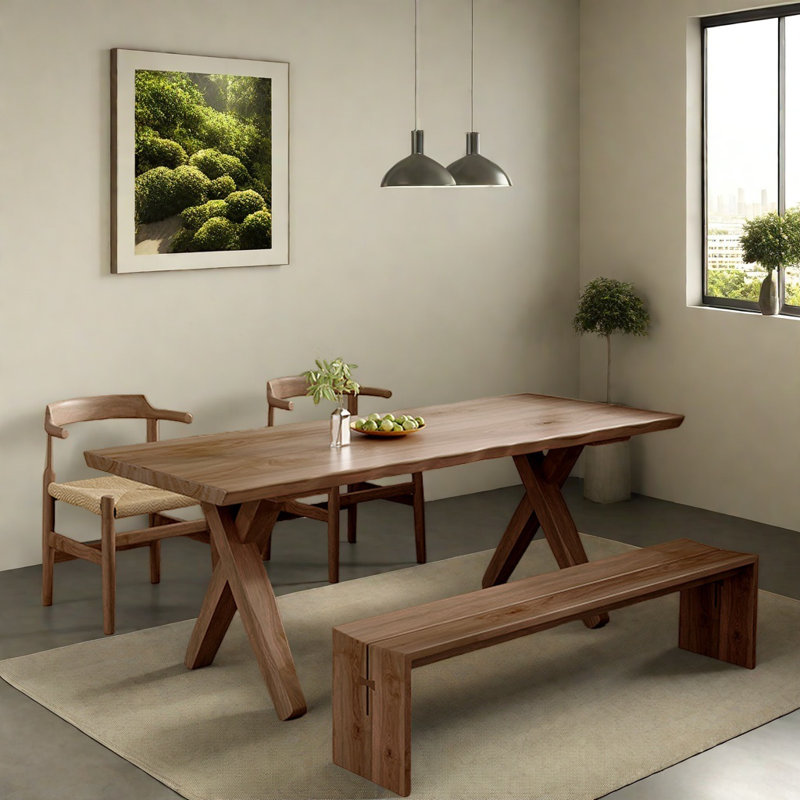 Ensemble de table de salle à manger simple en bois de frêne massif, H 29,52 po x L 62,99 po x l 27,55 po