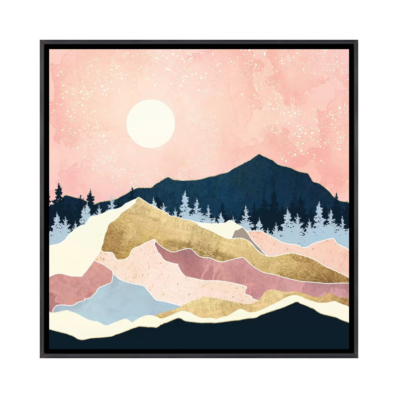 Coral Sunset - impression d'art graphique, Aucun mat, H 18 po x l 18 po x 1,5 po, Toile avec cadre noir patiné