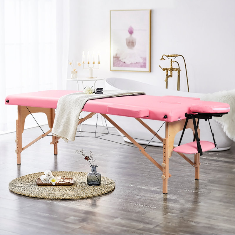 Table de massage portative ajustable avec appui-tête, Rose, H 25,5 po x L 84 po x P 36,5 po