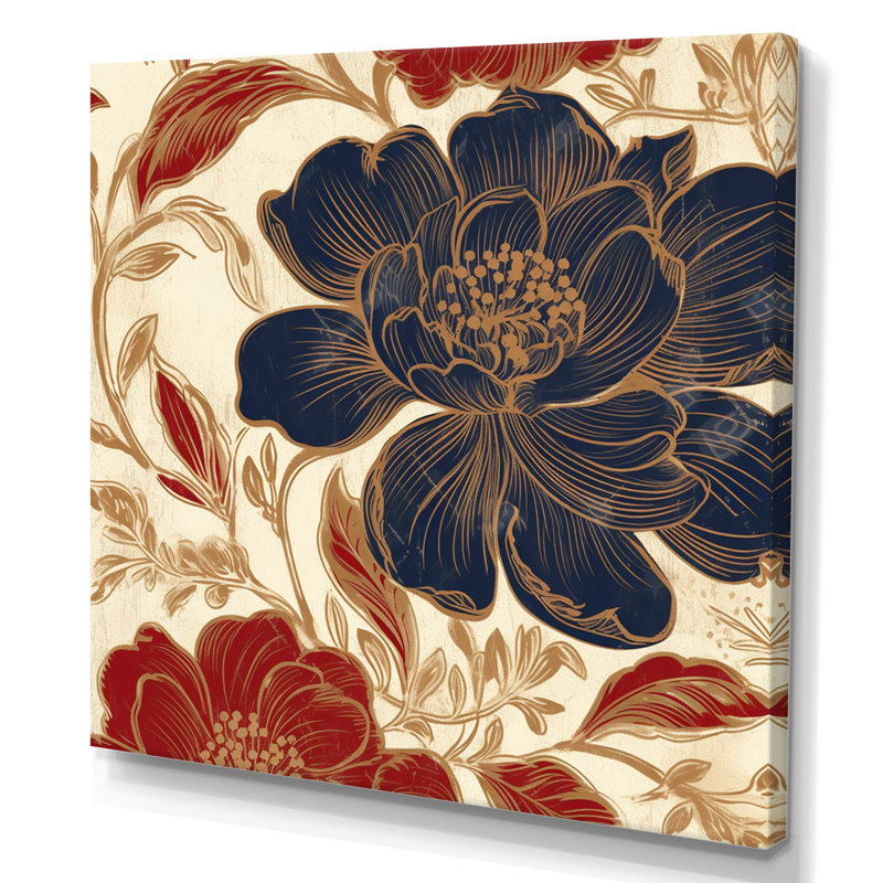 Fleur d'œillet sur fond bleu Antwan, H 16 po x l 16 po x P 1 po, Toile tendue