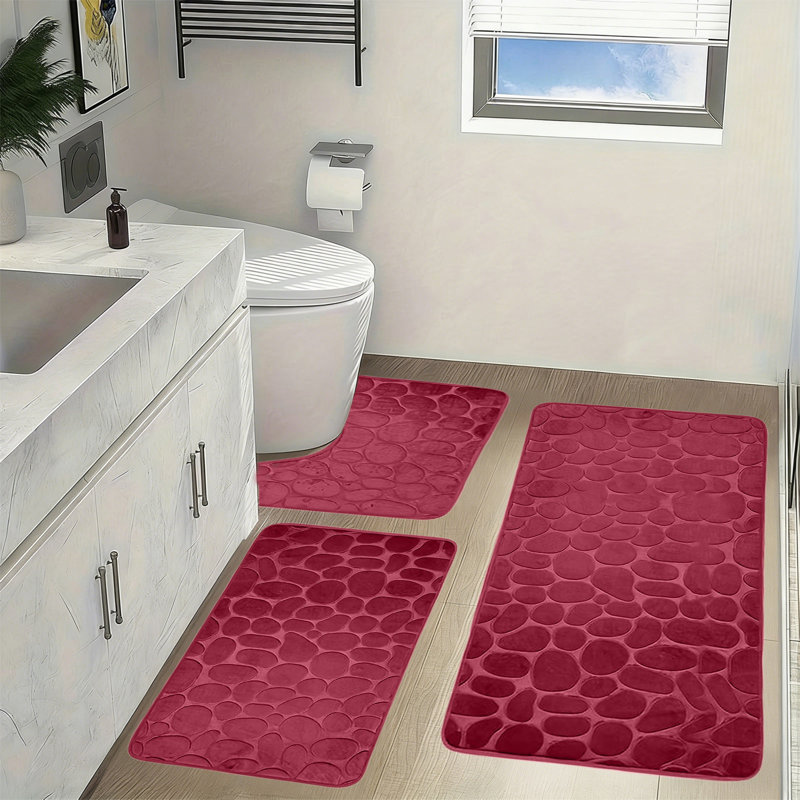 Ensemble de tapis de salle de bain 3 pièces, Rouge