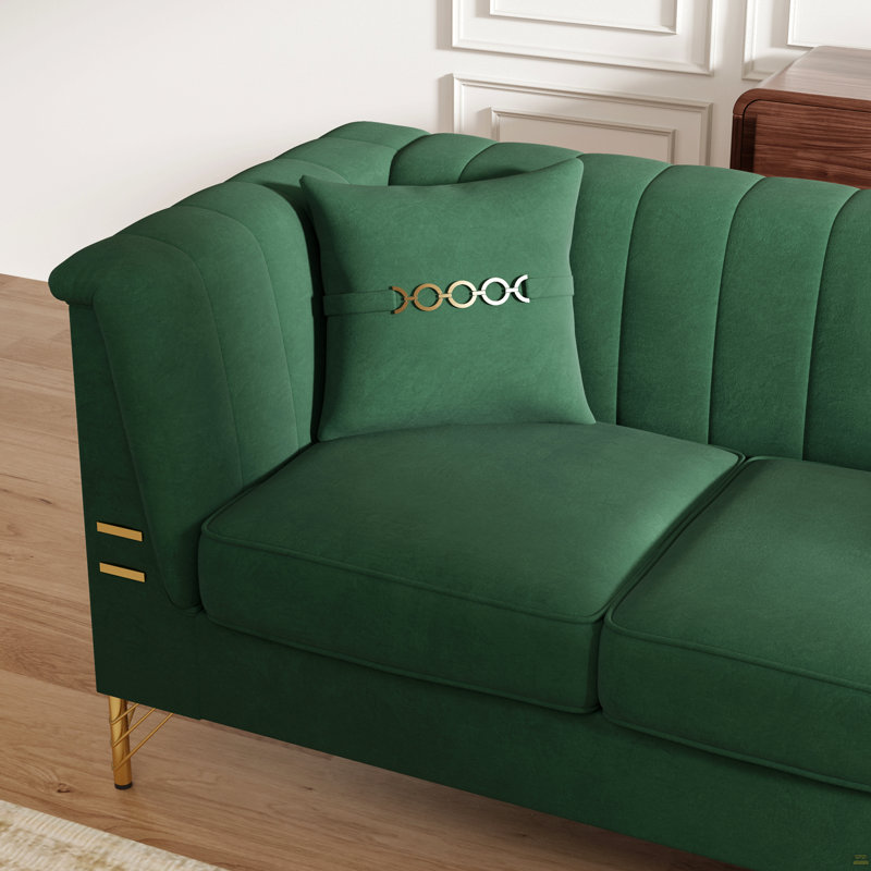 Chesterfield en velours 3 places, Vert