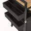 Chariot de barbecue extérieur en osier l 52,8 po avec plateau en bois en plastique, îlot de cuisine sur roulettes avec armoire de rangement, pour patio, jardin, piscine, conception à deux poignées-1994429936