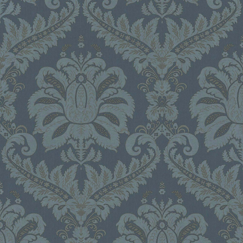 Ornamenta Collection Traditional Damask Wallpaper Roll, Navy