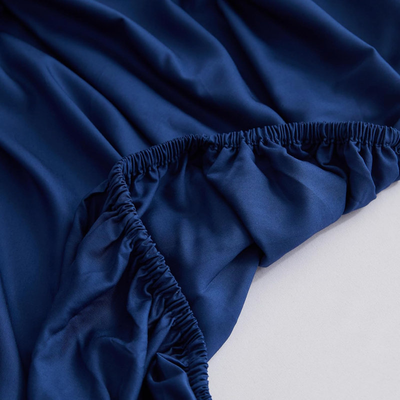 100% Rayon From Bamboo Cooling Fitted Bottom Sheet Only 1 Piece, Dark Blue, Queen Fitted Sheet