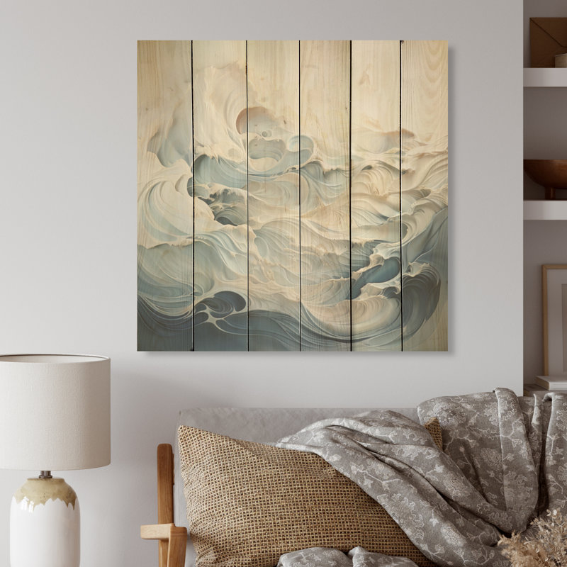 Vagues de sérénité - Art montagnard sur bois de pin naturel, H 15 po x l 15 po