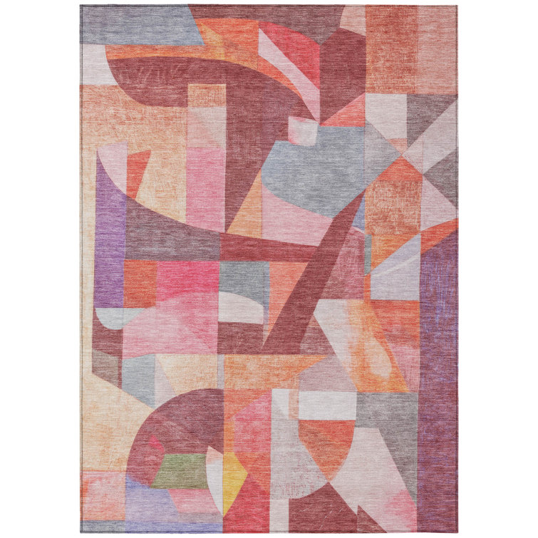 Machine Washable Indoor/Outdoor Xhevrie Paprika Rug