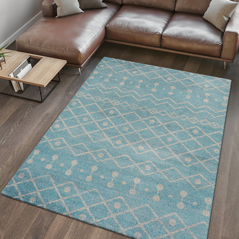 Kemesha Moroccan Beni Souk Turquoise/Cream Rug, Rectangle 5'3" x 7'7"