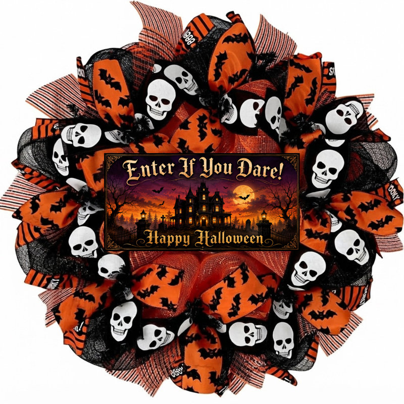 Couronne d'Halloween «Entrez si vous l'osez», 24 pouces