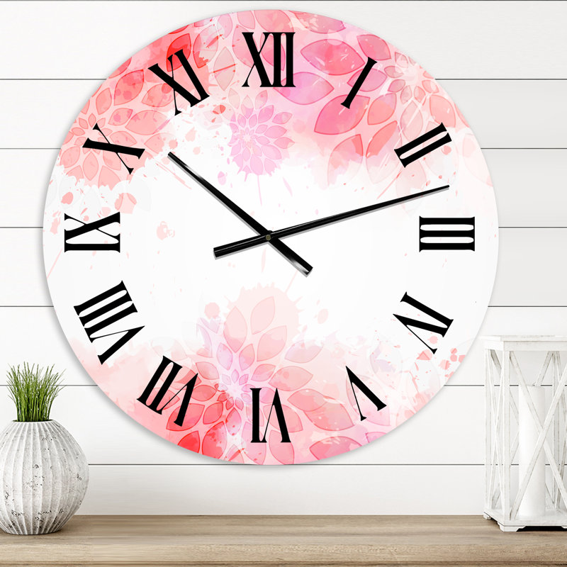 Abstrait fleurs roses éclaboussures II - horloge murale moderne, Petit