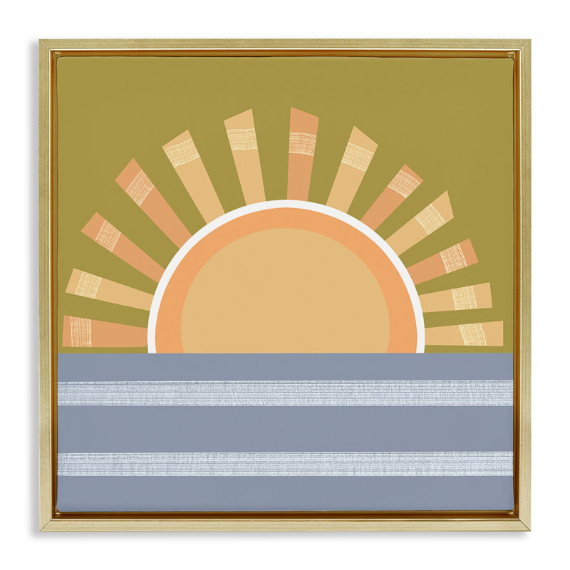 «Rising Sun Over Ocean» par Tina Finn, Cadre flottant métallique doré, H 18 po x l 18 po