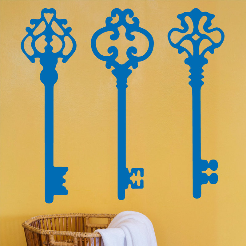 Décalcomanie murale clés squelettes, H 45 po x l 46 po x P 0,01 po, Bleu azur