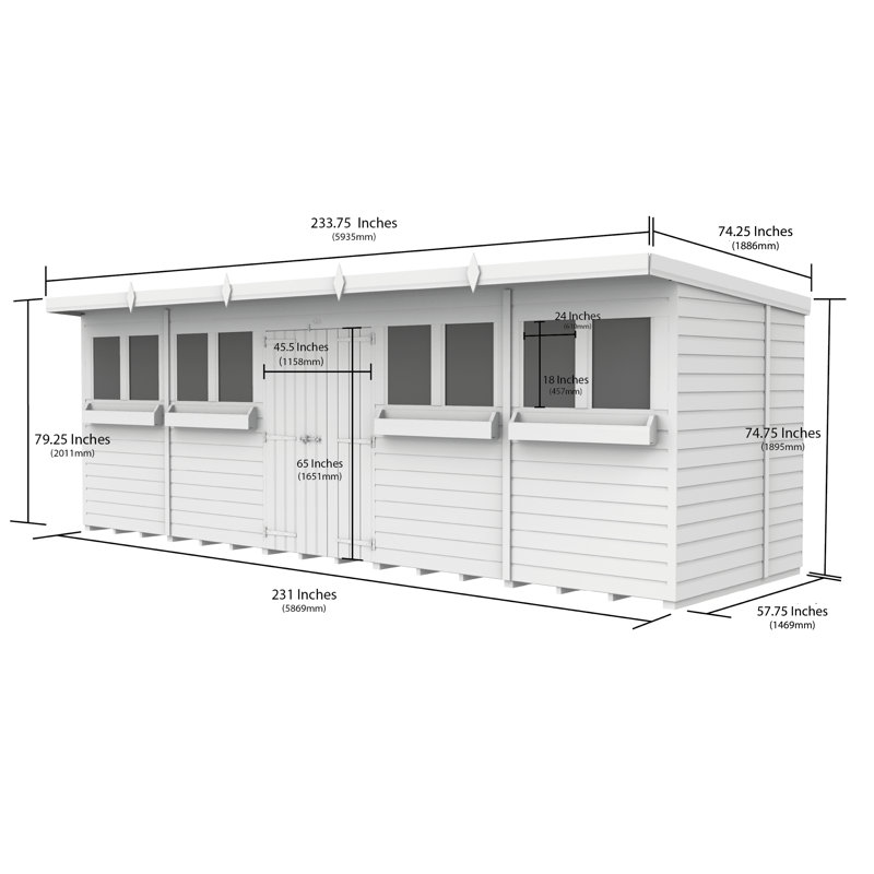 20ft x 5ft Pent Summer Shed