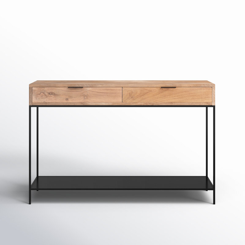 Theo 48'' Brown Wood and Black Metal Console Table with Storage